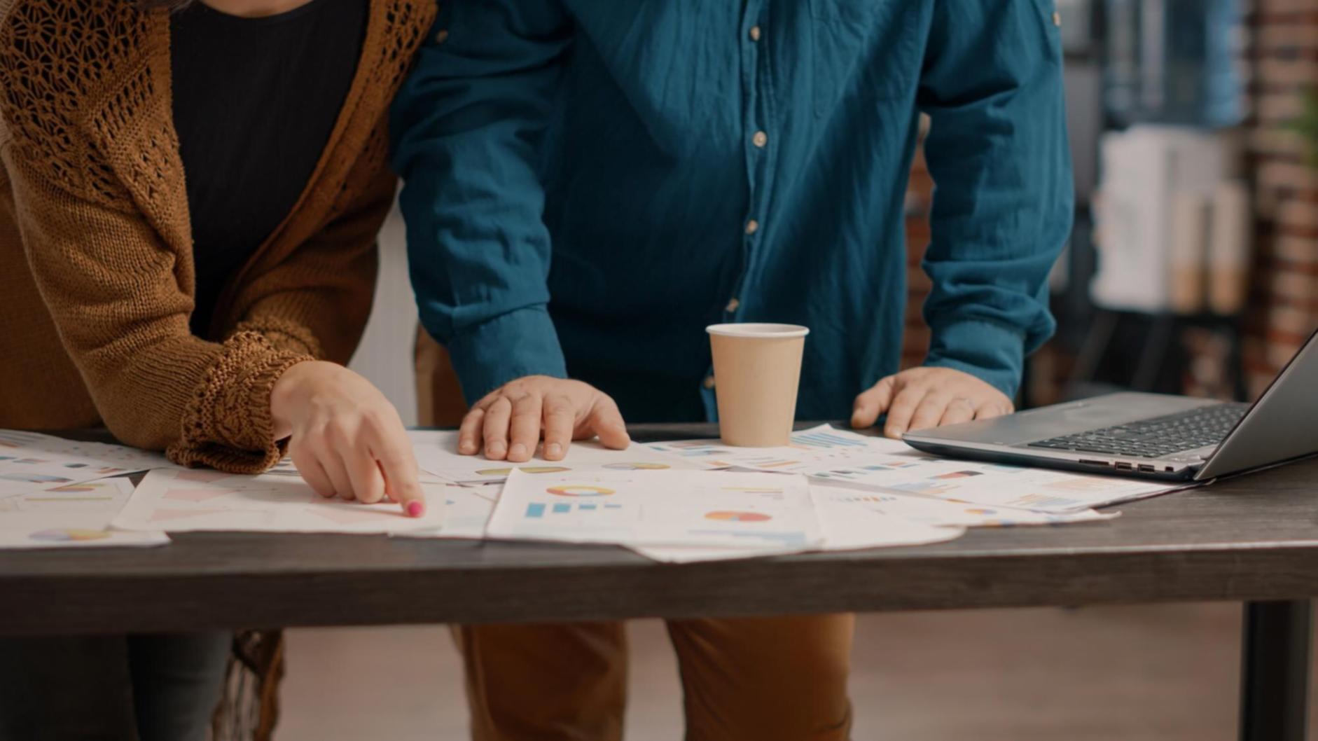 Financial analysis workspace with charts and reports